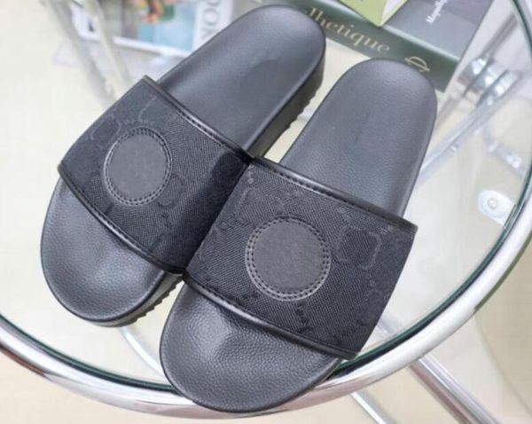 

designer slippers slides sandals flat slide mens womens luxury sandal beach slipper platform rubber shower leather brands summer shoes, Black