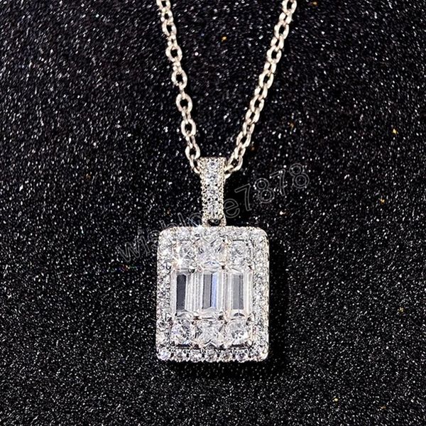 

fashion simple square shaped pendant necklace full paved sparkling cz stone luxury wedding accessories jewelry for women, Silver