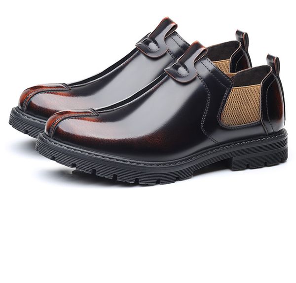 

fashion men's leather loafers shoes design luxury pointed toe male formal business dress shoes slip-on men wedding shoes casual smoking, Black