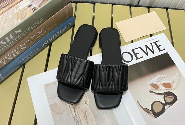 

designer sandales fashion sandals genuine leather women slippers summer luxury flat slides ladies beach sandal party wedding slipper, Black