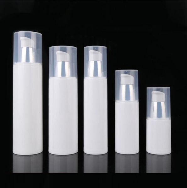 

100pcs vacuum bottle 15ml/30ml/50/80/100ml white airless container pump cosmetic lotion cream toiletries refillable bottle f2601