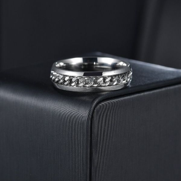 

6mm wide stainless steel swivel chain ring designer jewelry party ring, Silver