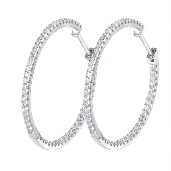 

passed diamond test 30mm 50mm diameter moissanite hoops earrings 925 sterling silver gold plated bling earrings studs nice gift for friends, Golden;silver