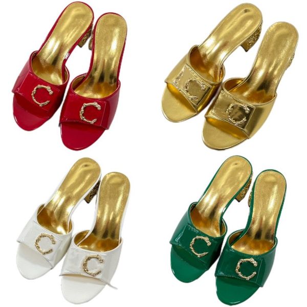 

sandals luminous slippers metal buckle outdoor shoes patent leather women shoes high heel platform shoes letter casual shoes open toe diamon, Black