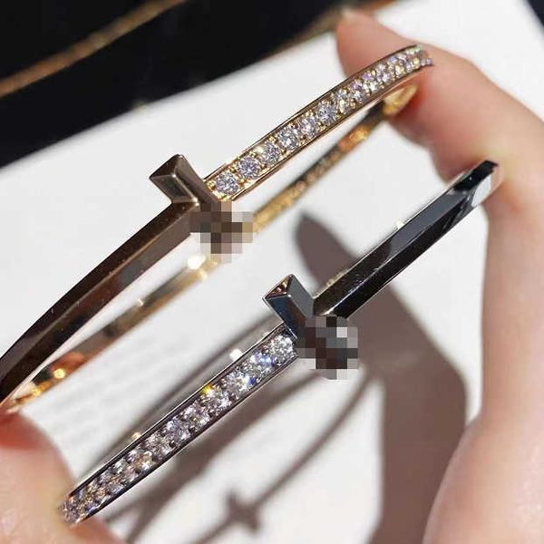 

eller tiffay t1 bracelet female sterling silver plated 18k rose gold full diamond light luxury semi-diamond net red celebrity glossy double, Black