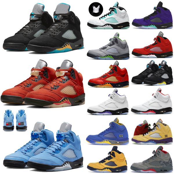 

jumpman 5 basketball shoes men aqua unc 5s green bean dark concord racer blue raging bull red suede jade horizon sail what the easter mens t, Black