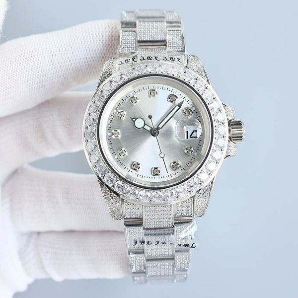 

fashion casual business watches mens watch mechanical movement automatic wristwatches 42mm diamond dial stainless steel strap luxury wristwa, Slivery;brown