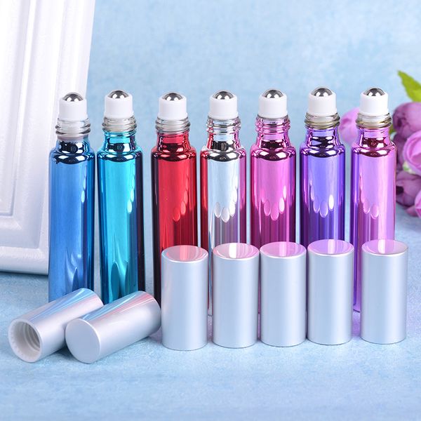 

100pcs 10ml uv empty glass refillable perfume bottle with steel ball roll on perfume bottles essential refillable bottles f3047