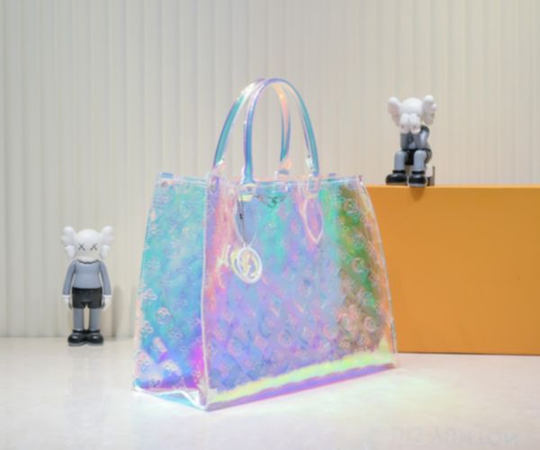 

5a new summer luxury onthego shoulder bag designer grade leather casual transparent colorful shopping bag women's handbag crossbody bag