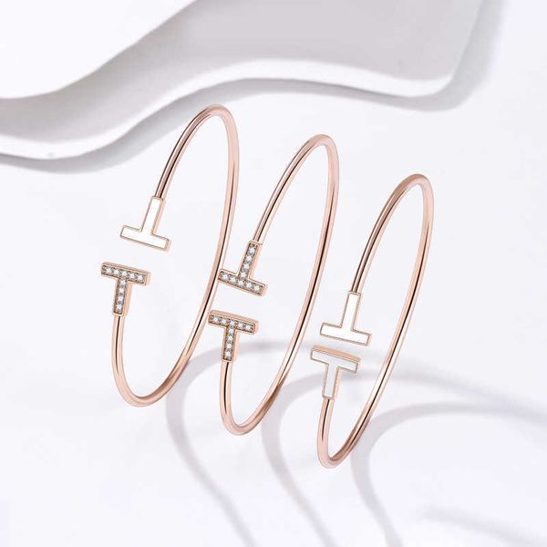 

izgx 925 sterling silver double t open bracelet letter net red tiffay diamond with 18k rose gold plating, Black