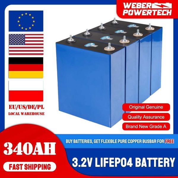 

brand new 340ah 3.2v 4/8pcs lifepo4 battery grade a for 48v rechargeable lithium iron phosphate cells aluminum shell with busbar