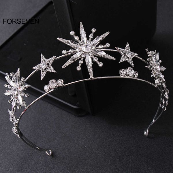 

wedding hair jewelry baroque princess diadem bling rhinestone star tiara and crown gold/silver color metal headbands for bride wedding hair, Slivery;golden