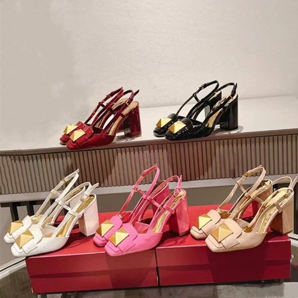 

designer women's high heel sandals leather party fashion banquet shoes summer thick heel willow nail buckle runway runway shoes 6.5cm h, Black