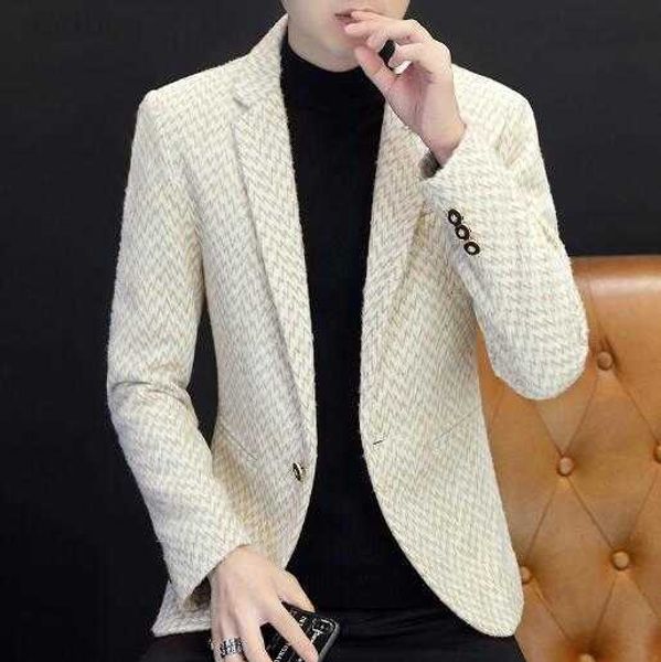 

men's casual suit coat men's new plaid trend, White;black