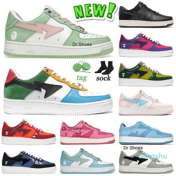 

2022 bapestas sk8 casual shoes designer pastel green tokyo black suede mens women3