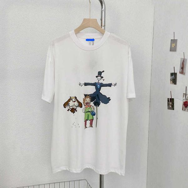 

luxury designer's new men's women's short sleeved sportswear set shirt high-end luojia scarecrow cartoon printed short sleeve, White