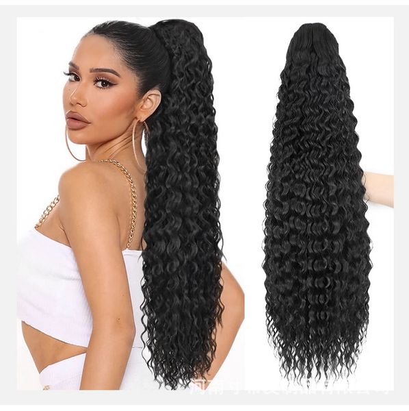 

europe and united states ponytail curly bag african long curly hair curly ponytail synthetic fiber, Black