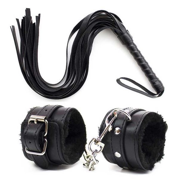 

toy massager 44cm pu leather whip flogger plush handcuffs bondage slave exotic accessories toys for couples adults games