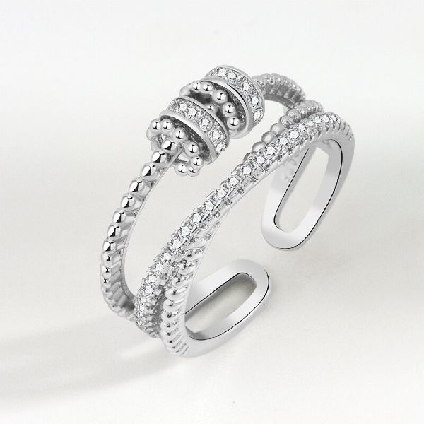 

zirconia center turn open ring women's multi-layer cross ring swivel ring designer jewelry party ring, Silver