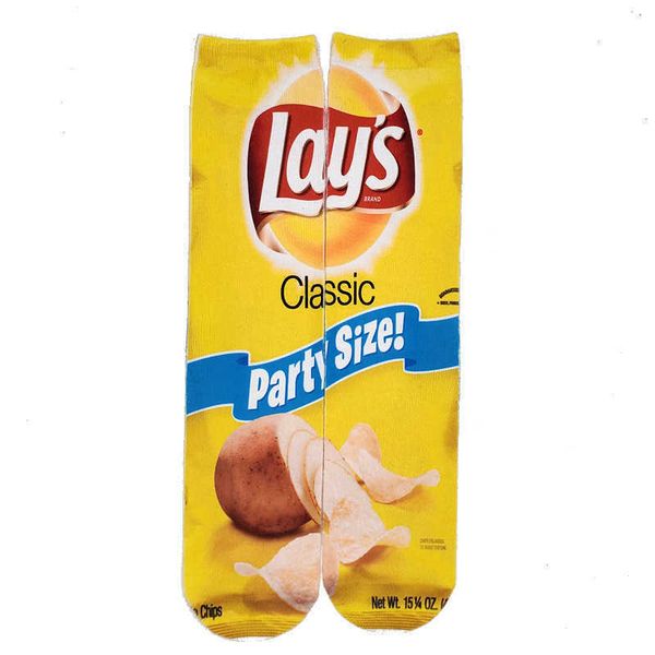

2023 men novelty socks funny 3d socks printing potato chips food crazy girls custom long socks stocking for woman 40cm n3, Black