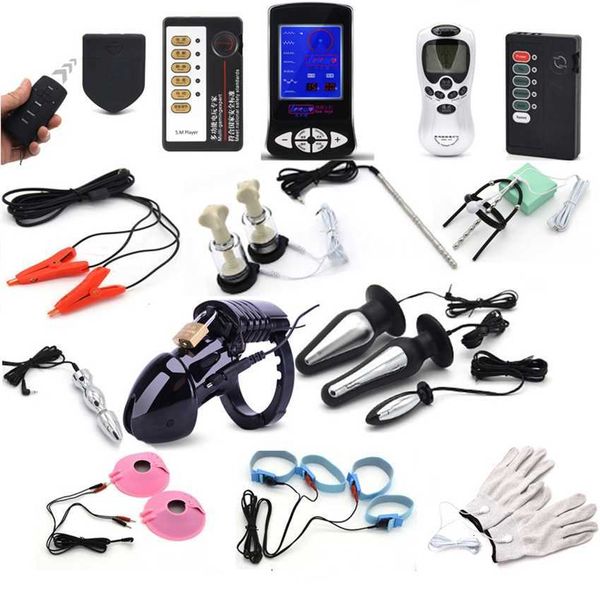 

toy massager electric shock penis plug rings pulse anal glove stimulation breast pads massage nipple clamp cock cage toys for couple