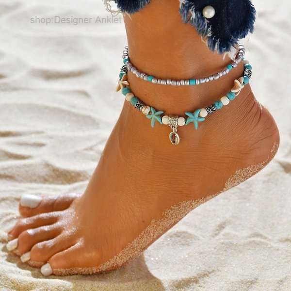 

anklets beach conch tree of life yoga shell elephant anklet chain foot multilayer bracelets fashion jewelry 6 ydqx, Red;blue