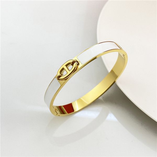 

classic bangle silver bracelets enamel pig nose bracelet titanium steel letter men and women bracelets luxury designer gift wedding party je, Black