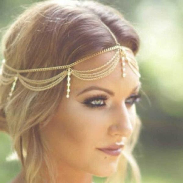 

wedding hair jewelry boho draping crystal bride hair accesories new fashion elegant head chain hair jewelry wedding hairstyles headpiece p23, Slivery;golden