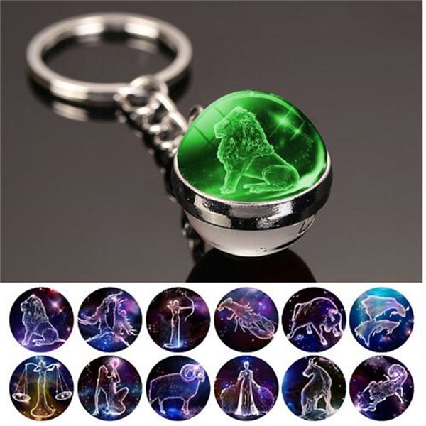 

new european and american key rings cute dream luminous 12 constellation keyring car pendant time stone glass ball keychain accessories ae65, Slivery;golden
