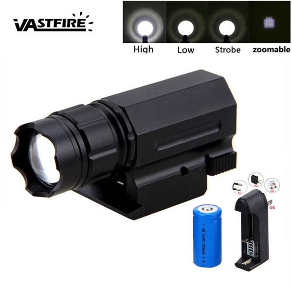 

3000lm xpg-q5 led zoomable hunting light 3 modes weapon hand gun light pistol airsoft 20mm qd rifle flashlight battery charger 210291v