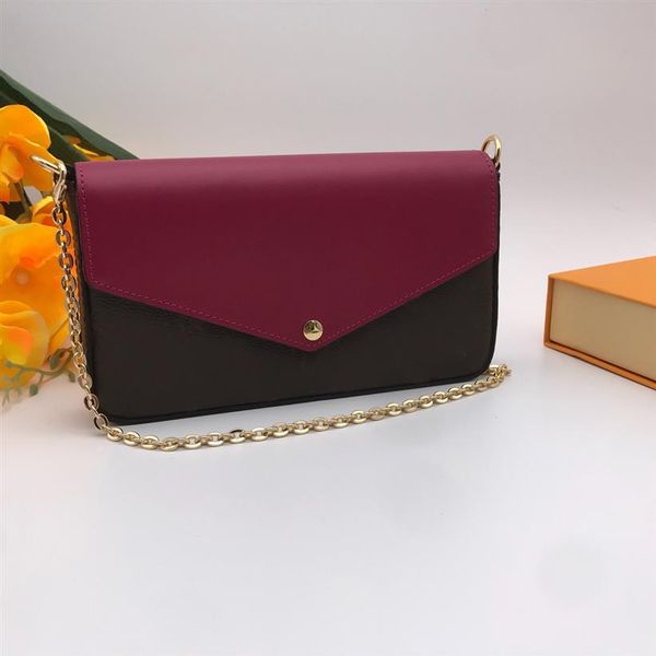 

3 set pochette leather cover women ladies chain shoulder bags 3-in multiple set inner removable zipper pocket credit card slots cl279j, Red;black