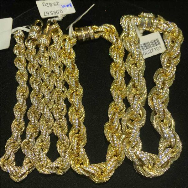 

european retro fried dough twist chain 925 silver inlaid with mozanite necklace bracelet