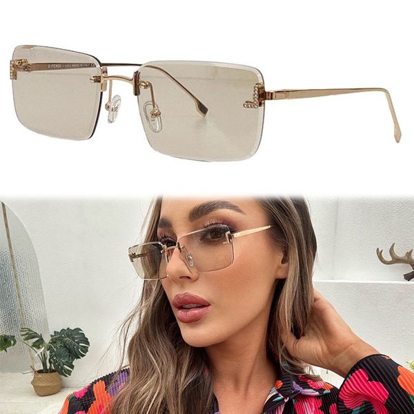 

Square diamond patterned frameless Roman eyewear designer sunglasses elegant and noble women FE4099S leisure vacation beach party fashion gradient Lunettes