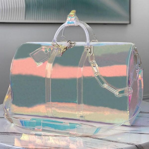 

classic 50cm laser flash pvc duffel bags handbags transparent brilliant colour luggage crossbody shoulder bag designer men women t289m