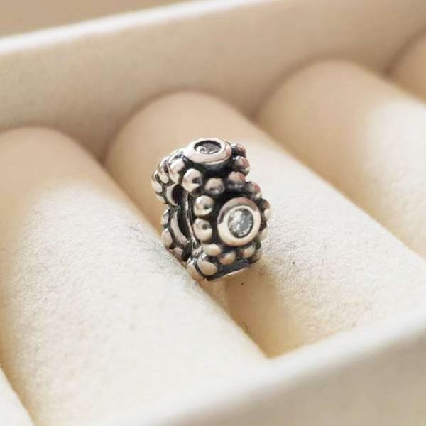 

925 sterling silver flower spacer bead with cubic zirconia fits european jewelry pandora style charm bracelets, Black