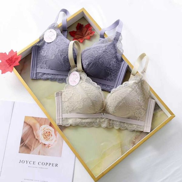 

2023 spring and summer new adjustable bra suit without steel ring medium thick lace non magnetic bra, Red;black