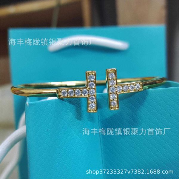 

high version tiffay 925 silver classic double t bracelet pedicel gold-plated women's fashion accessories the same style, Black