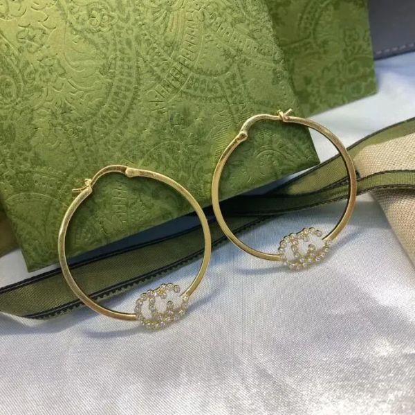 

Hoop Earrings brass diamond set letter earrings designer for women fashion gorgeous luxury brand celebrity same style new earring top jewelry with box