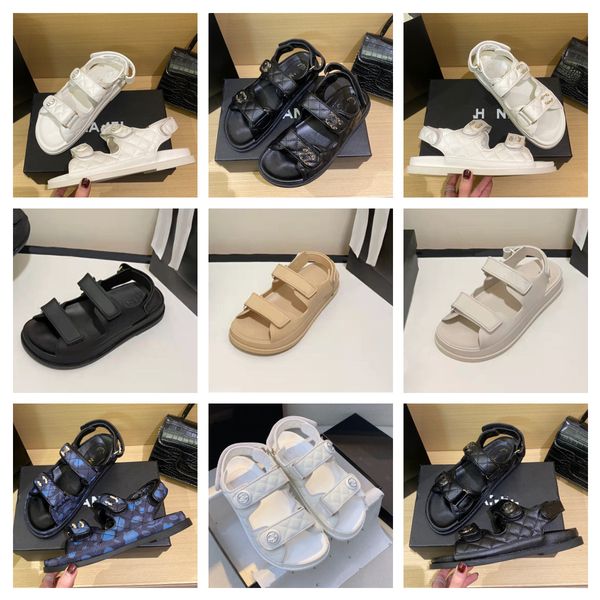 

quilted slingback platform sandal crystal calf hook loop sandales shoes womens slides summer magic tape straps slipper round diamond buckle, Black