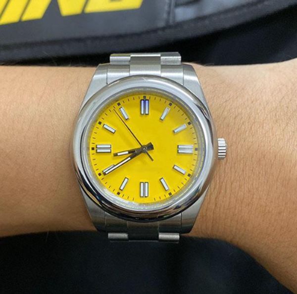 

luxury stainless steel 41mm men's watch sapphire automatic mechanical silver white designer yellow dial wristwatches mix colors, Slivery;brown