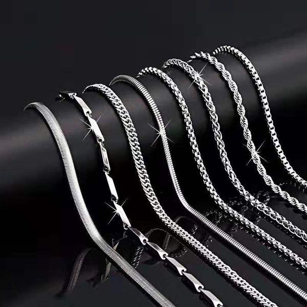 

men's titanium steel box chain necklace flat snake chain keel chain water wave chain stainless steel clavicle chain jewelry gift, Silver
