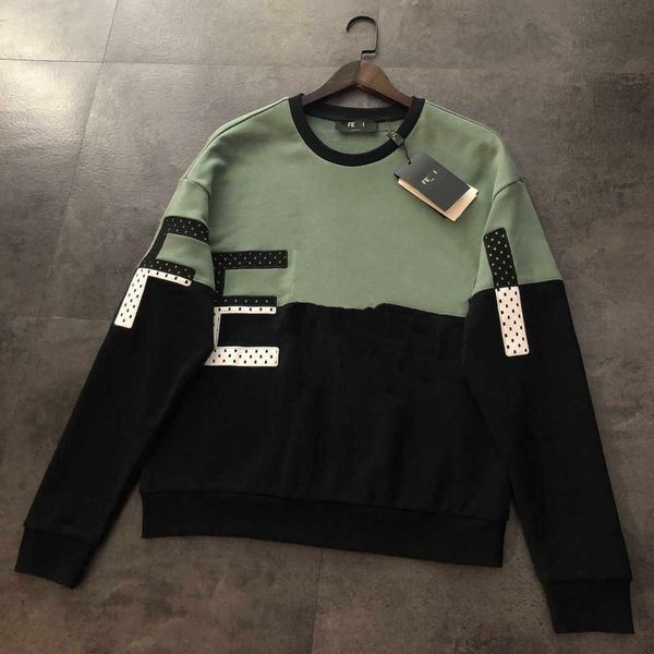 

fendyity designer luxury classic versatile and comfortable color-blocking large embroidered round neck couple fashion ff hoodien for men and, Black