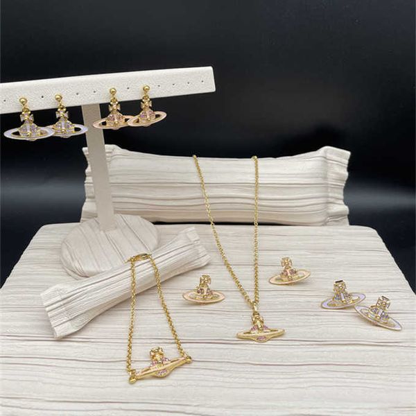 

queen mother vivian gold rim pink purple diamond saturn necklace bracelet earrings -- a8101, Silver