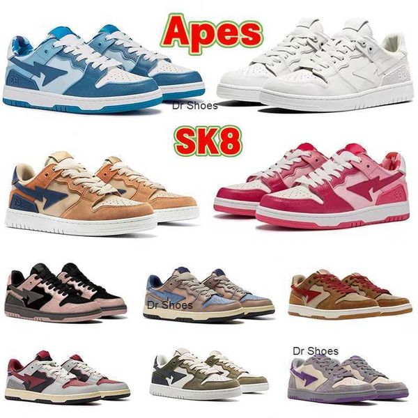 

casual bapestas shoes sk8 low men women designer nigo bathing apes sneaker court abc camo vintage beige indigo brown ivory mens trainers, Black