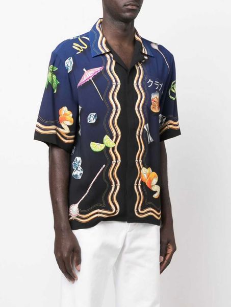 

casablanca designer shirt 23ss colorful fruit wine glass gradient hawaiian short sleeve shirt casablanc, White;black