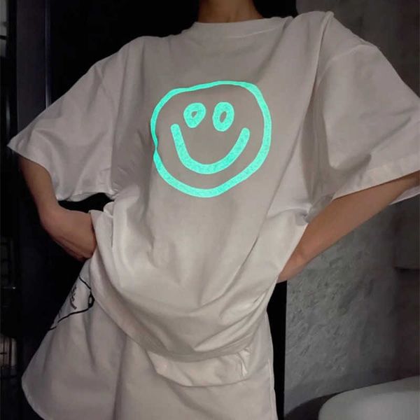 

designer t shirt shirt high edition 2023 summer night elf capsule smiling face fluorescent print sleeve t-shirt, White;black