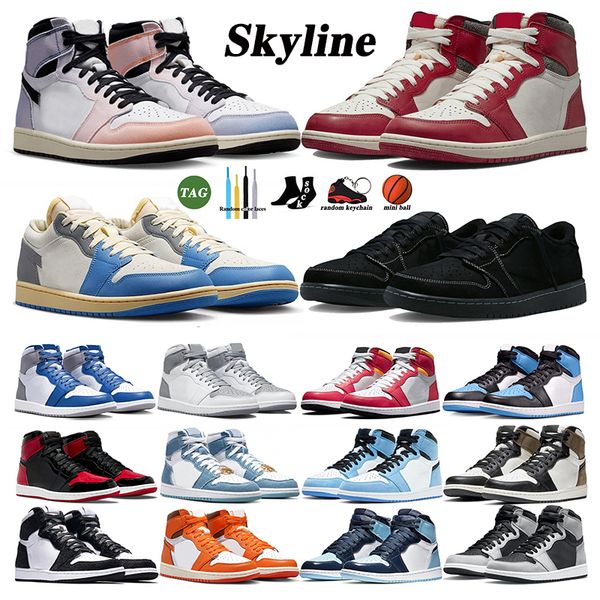 

skyline jumpman 1s 1 basketball shoes travis black phantom unc toe lucky green mocha chicago low mid high mens womens trainers sports sneake