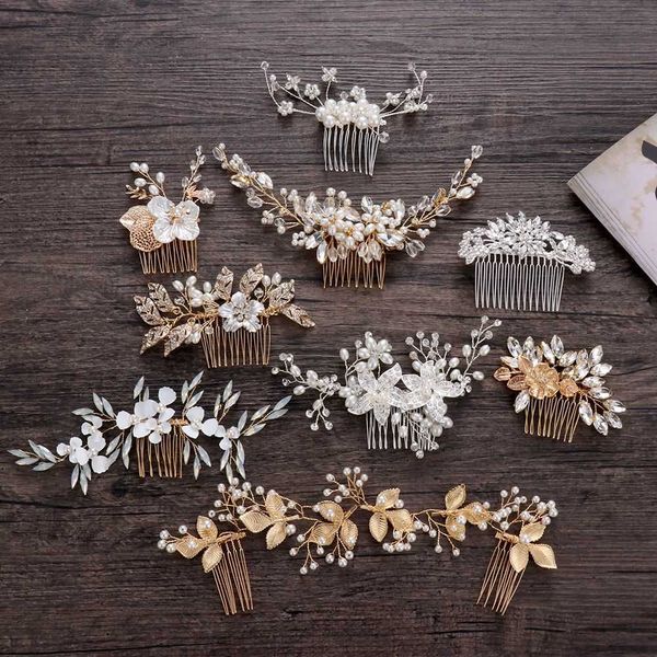 

wedding hair jewelry wedding crystal pearls hair combs bridal hair clips accessories jewelry handmade women head ornaments headpieces for br, Slivery;golden