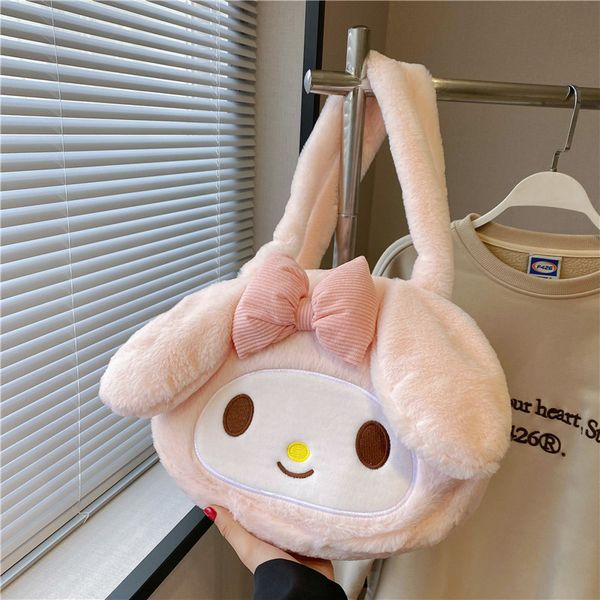 

3 colors ins big girls fuzzy handbag black kuromi plush soft bag princess accessories shoulder bags big capacity festival gift