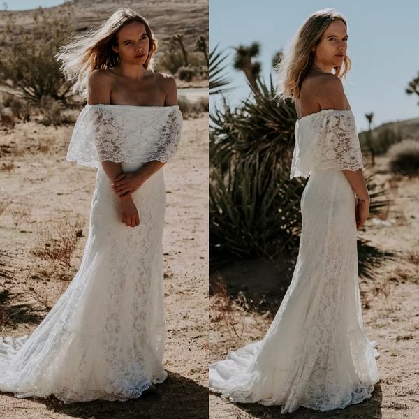 

bohemian lace mermaid wedding dresses bateau neck long bridal gowns summer boho beach vestidos de novia 2023, White